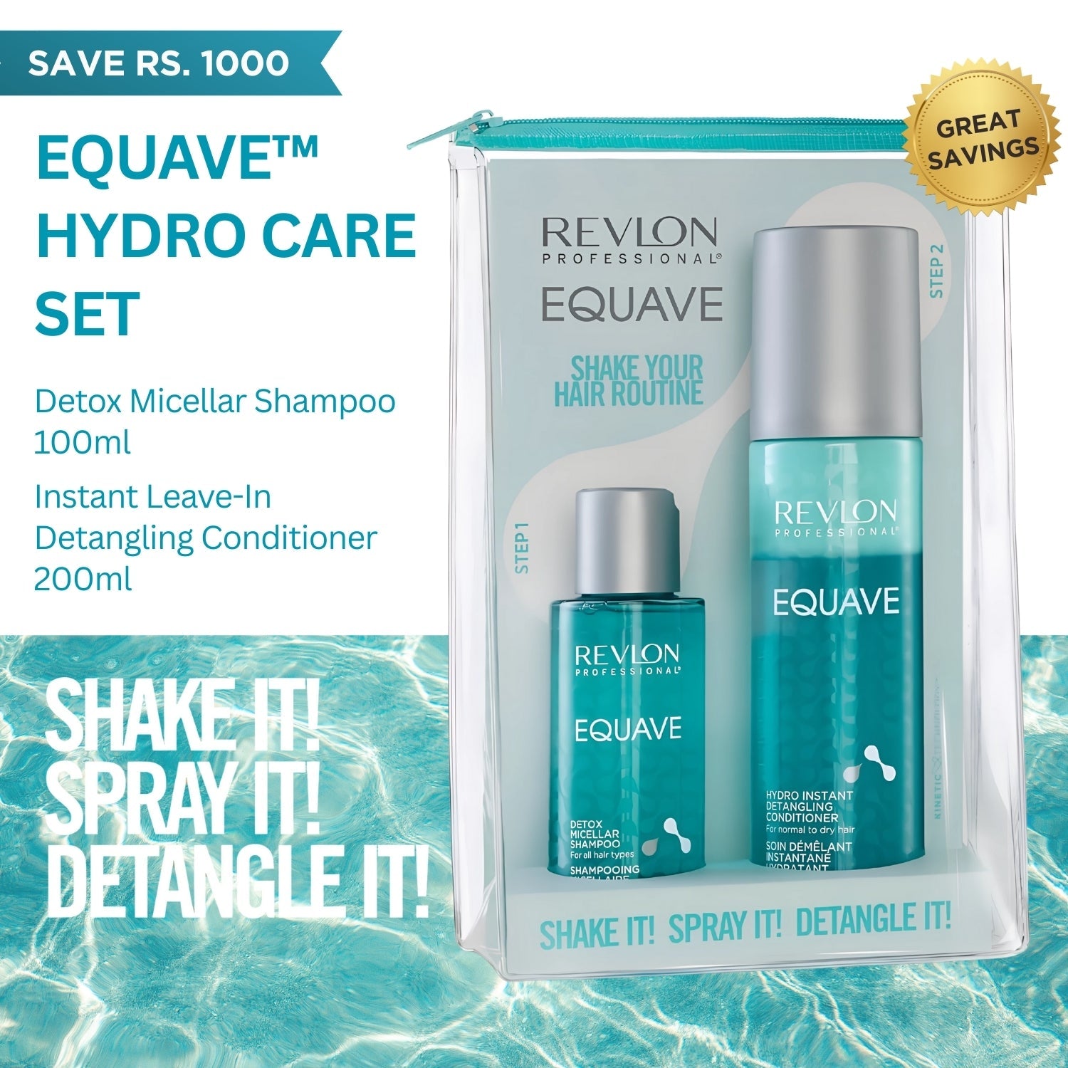 Revlon Professional Equave™ Hydro Care Set: Deep Cleansing Detox Micellar Shampoo + Instant Detangling Conditioner