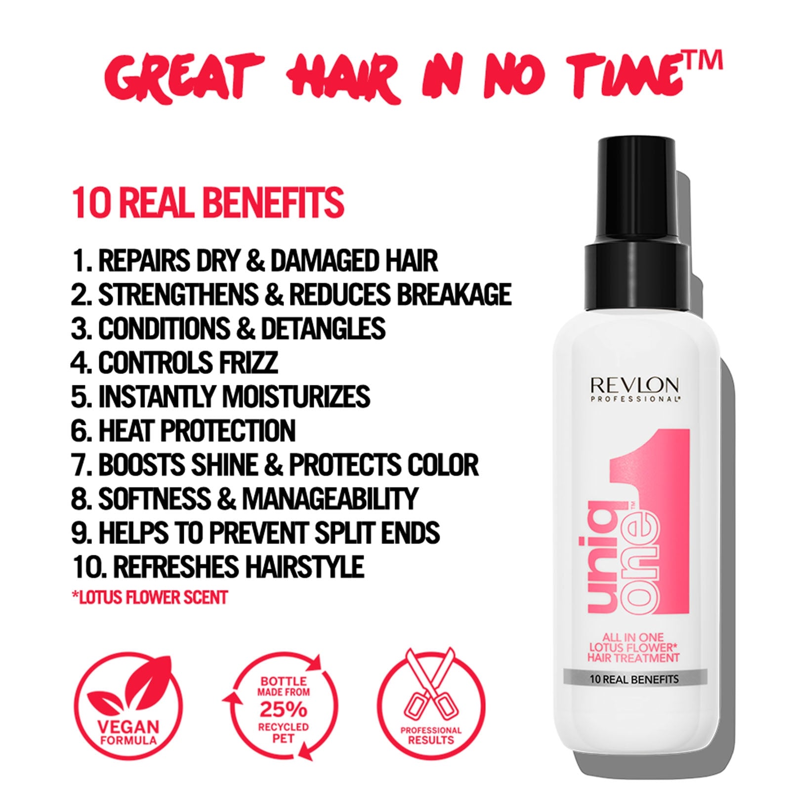 UniqONE™ Repair Hair Spray Leave-In Treatment - 150ml - "All-in-One" 10 Benefits Hair Serum - Lotus Fragrance