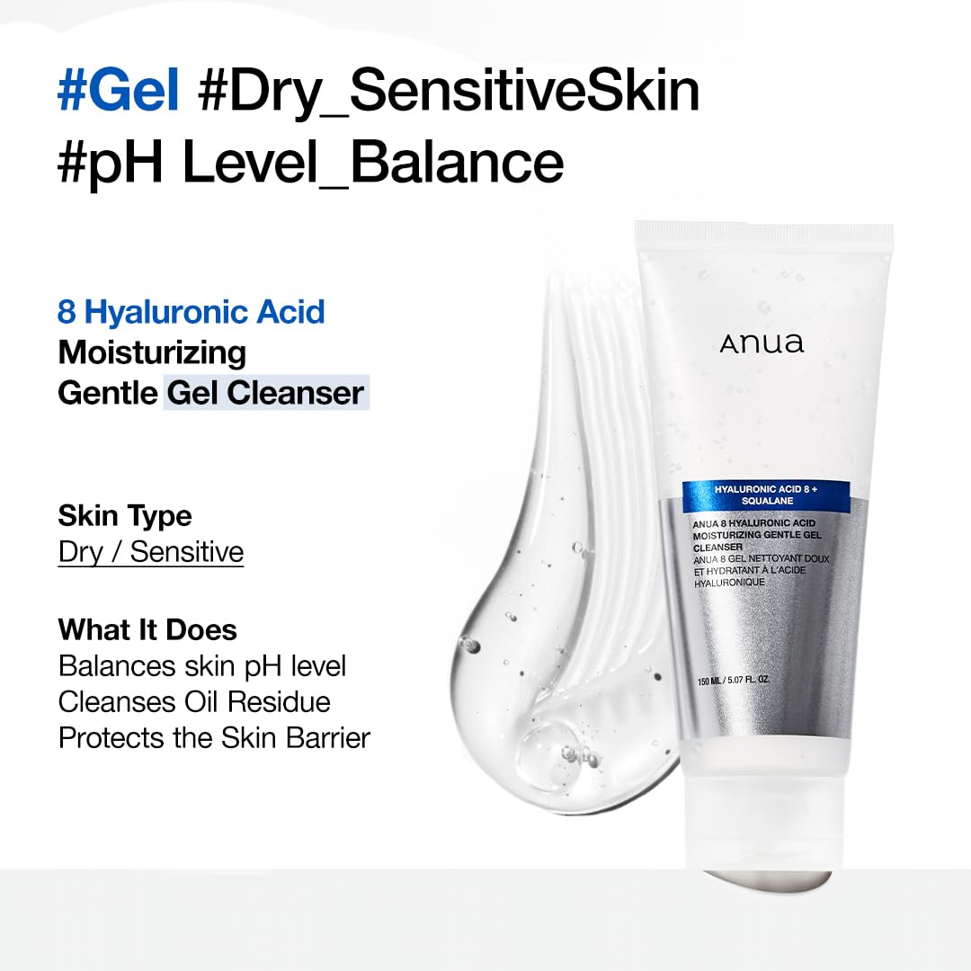 Anua Hyaluronic Acid 8+ Moisturizing Squalane Gentle Gel Cleanser