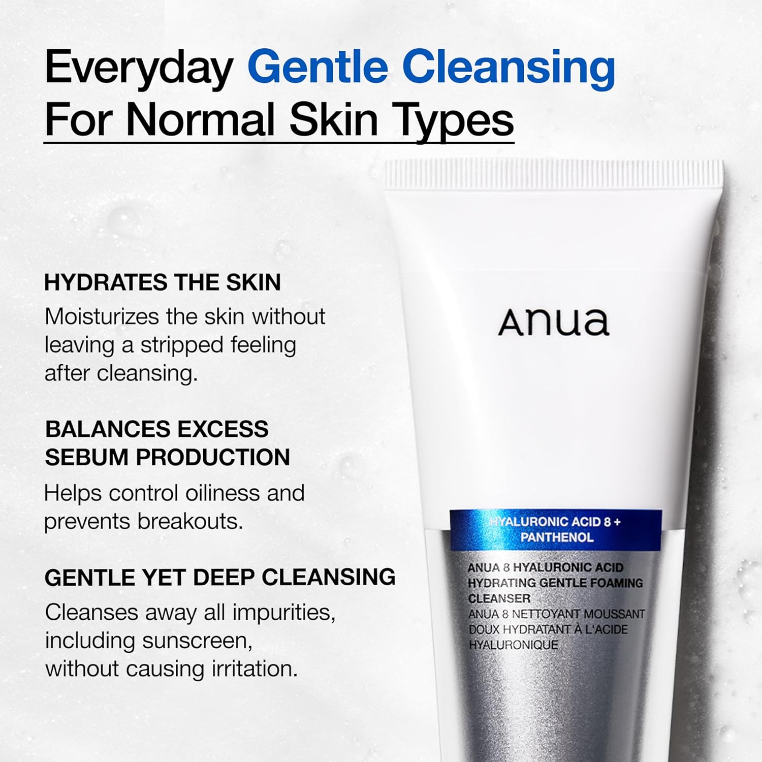 Anua Hyaluronic Acid + Panthenol Hydrating Gentle Foaming Cleanser