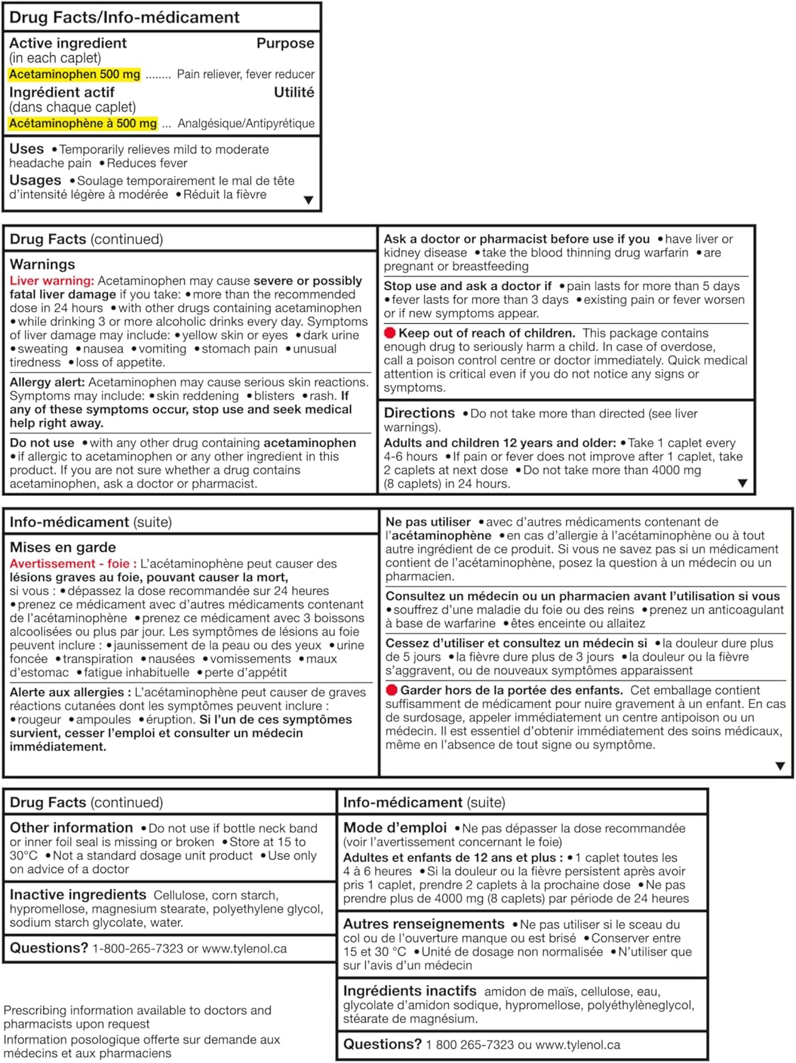 Tylenol Extra Strength Extra Fort 500mg Caplets