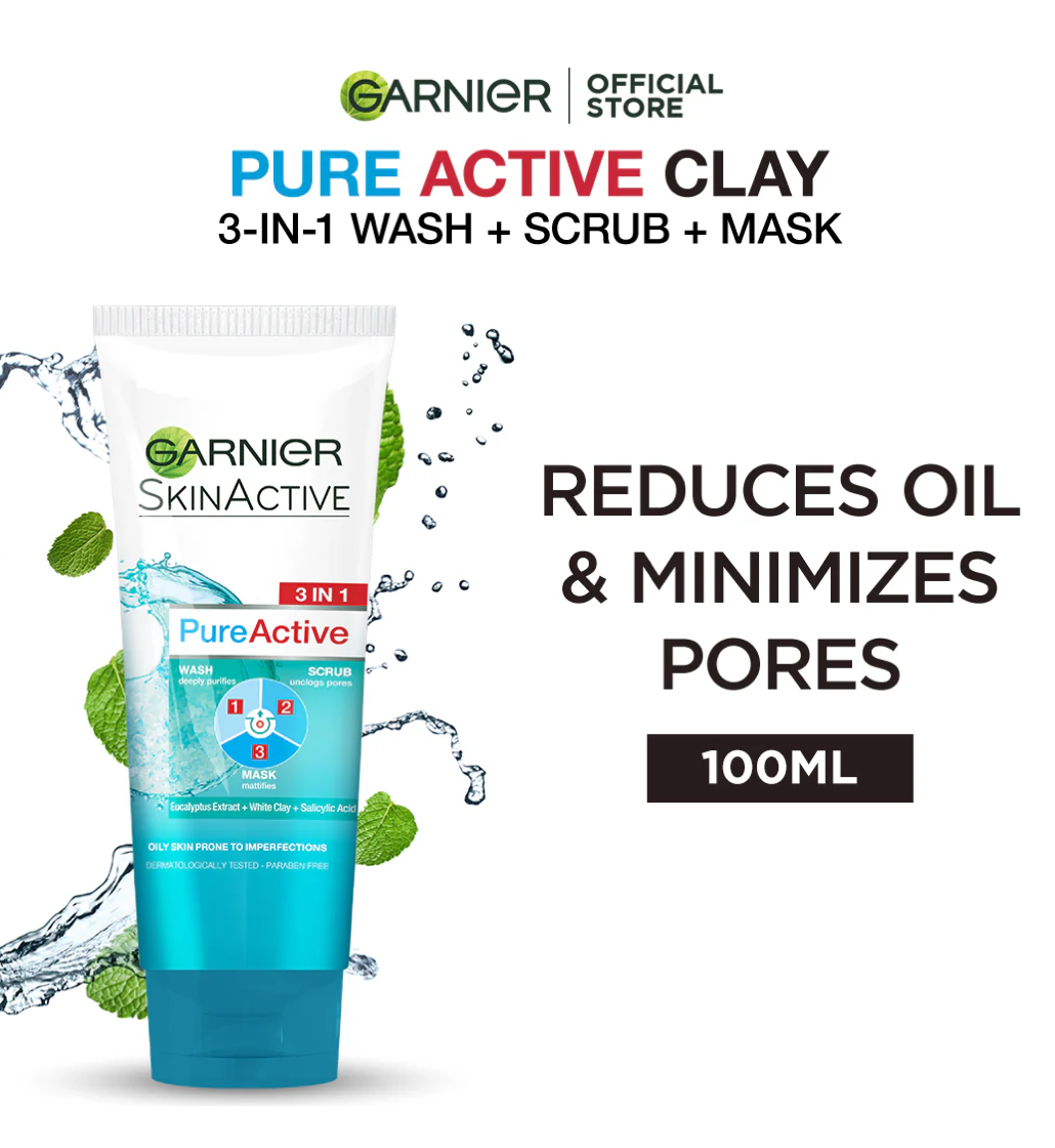 Garnier SkinActive Pure Active 3in1 Clay Face Wash/Scrub/Mask