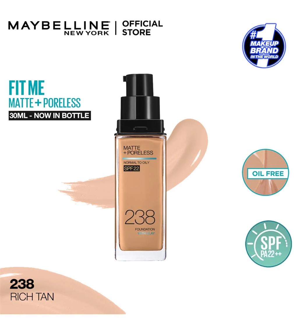 Maybelline Fit Me Matte + Poreless Foundation SPF 22 - 238 Rich Tan