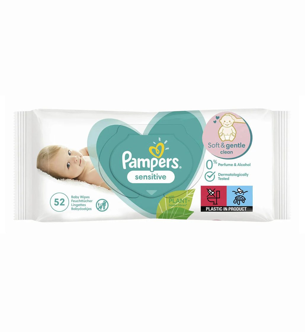 Pampers Sensitive Soft & Gentle Clean Baby Wipes 52's