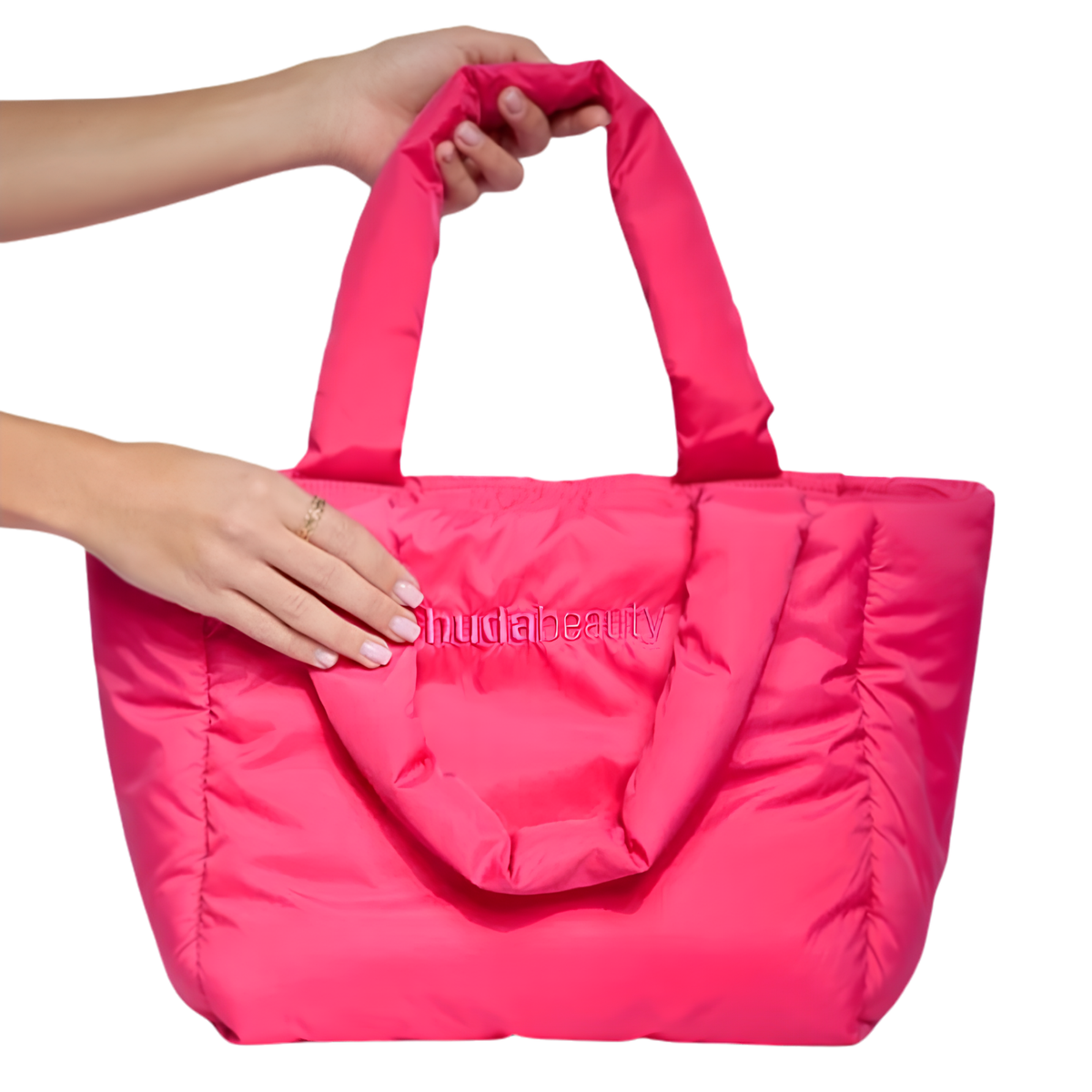 Huda Beauty Pink Puffer Tote Bag