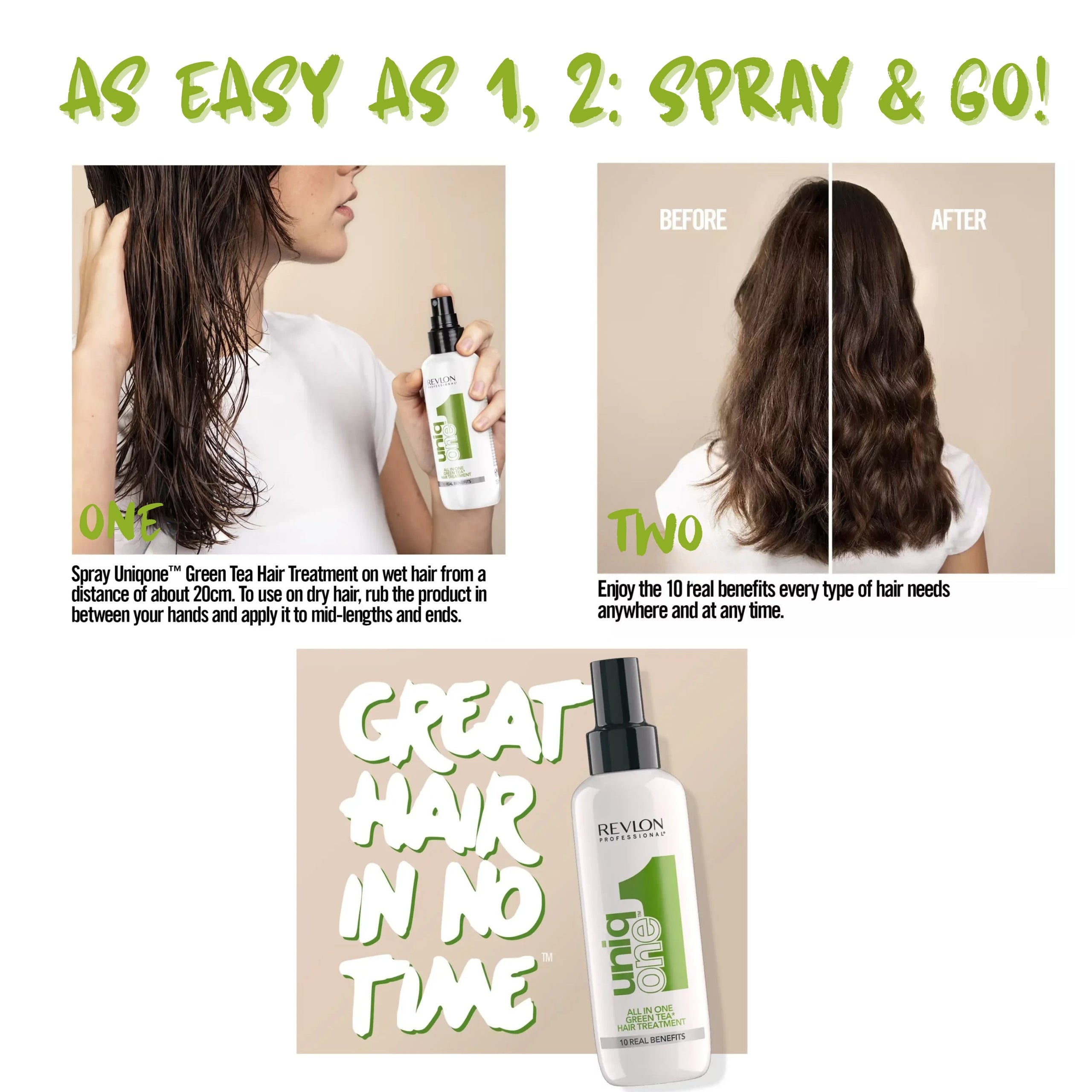 UniqONE™ Repair Hair Spray Leave-In Treatment - 150ml - "All-in-One" 10 Benefits Hair Serum - Green Tea Fragrance