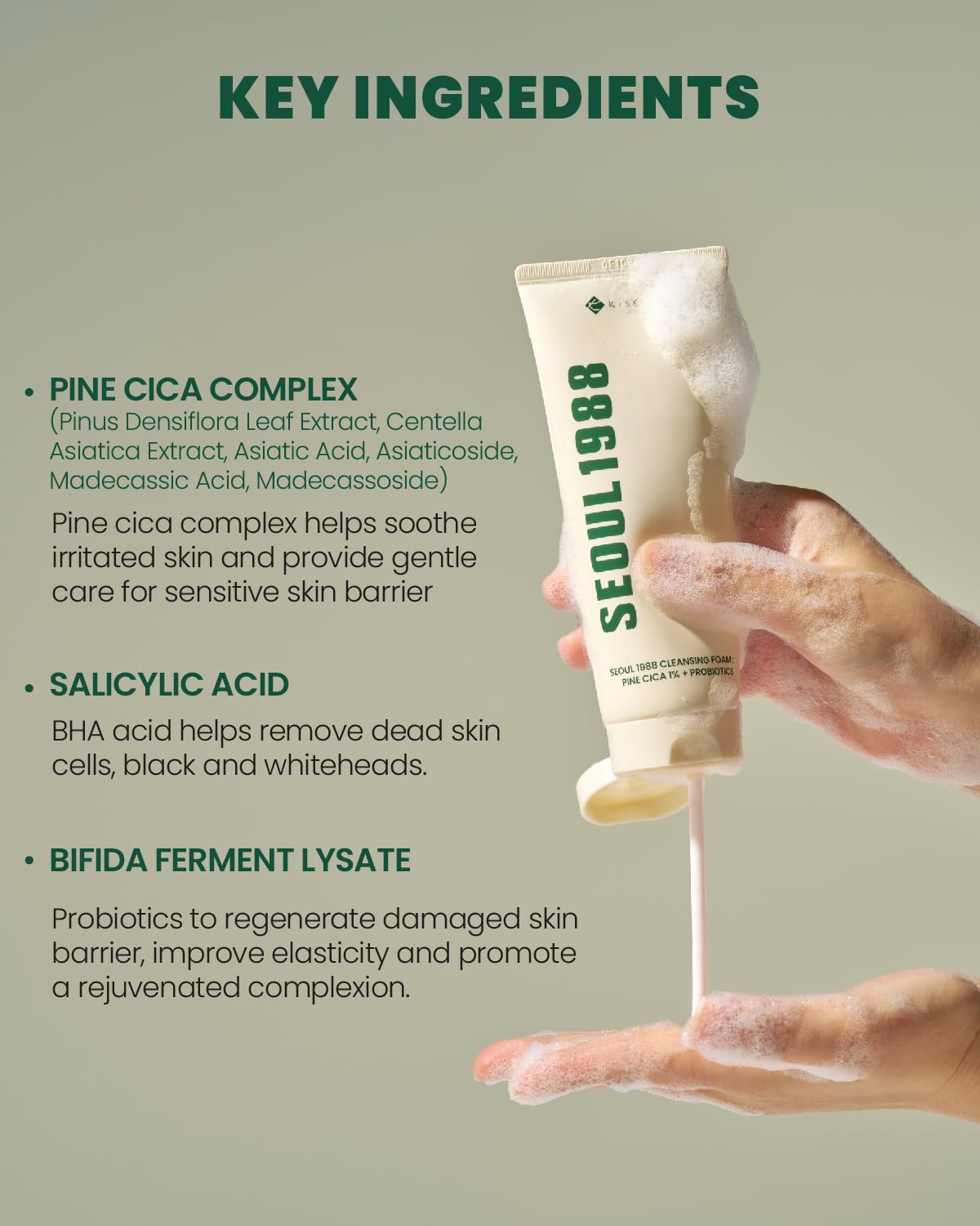 K-Secret Seoul 1988 Pine Cica 1% + Probiotics Cleansing Foam