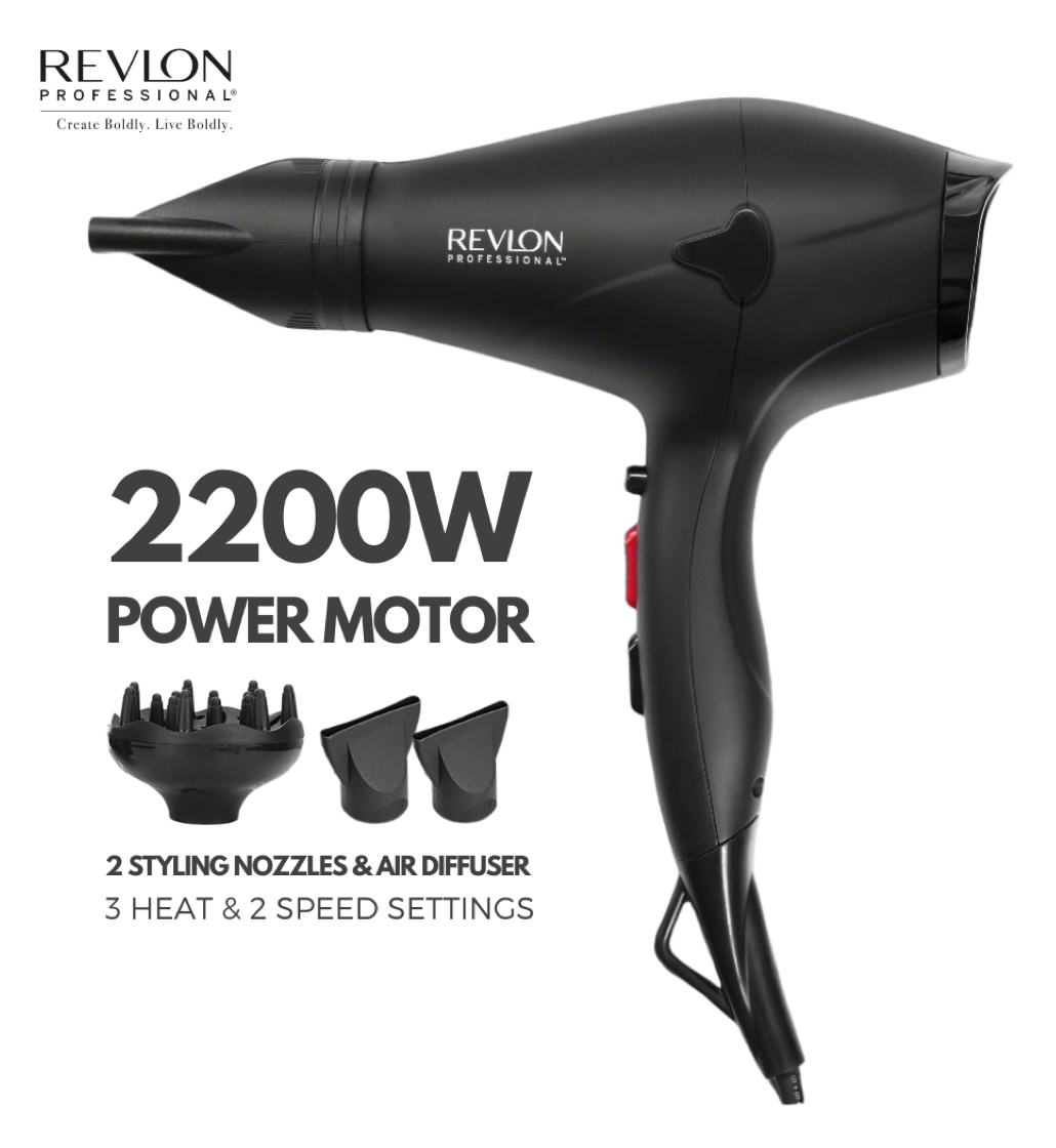 Revlon Professional™ Hair Dryer 2200W with 2 Styling Nozzles & Air Diffuser