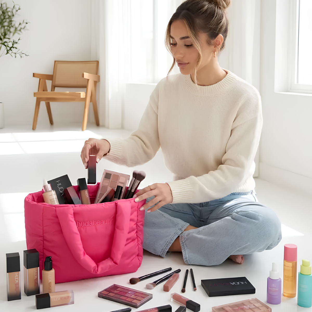 Huda Beauty Pink Puffer Tote Bag