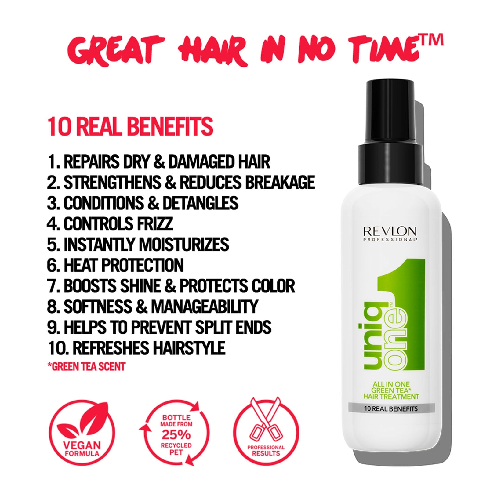 UniqONE™ Repair Hair Spray Leave-In Treatment - 150ml - "All-in-One" 10 Benefits Hair Serum - Green Tea Fragrance