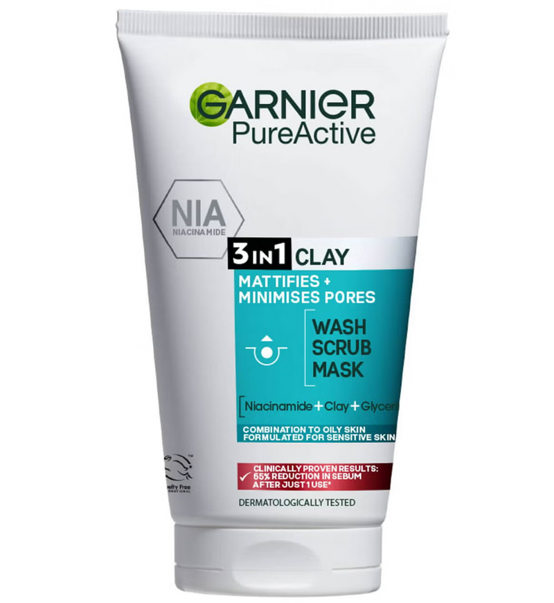 Garnier Pure Active 3in1 Clay Face Wash/Scrub/Mask