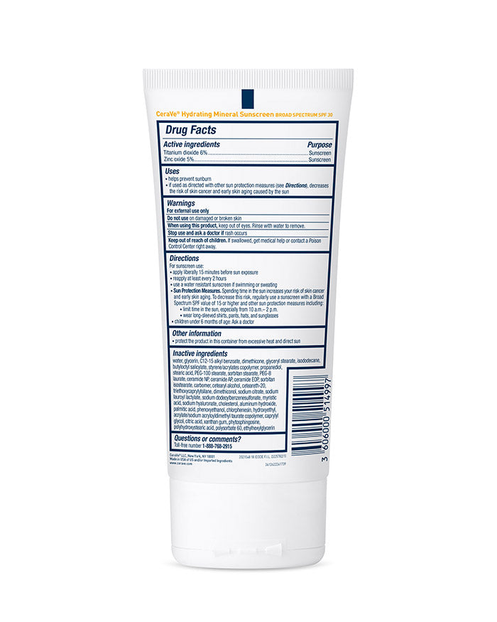 CeraVe Hydrating Mineral Sunscreen Body Lotion SPF 30