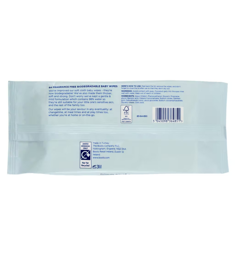 Boots Baby Fragrance Free Biodegradable Baby Wipes